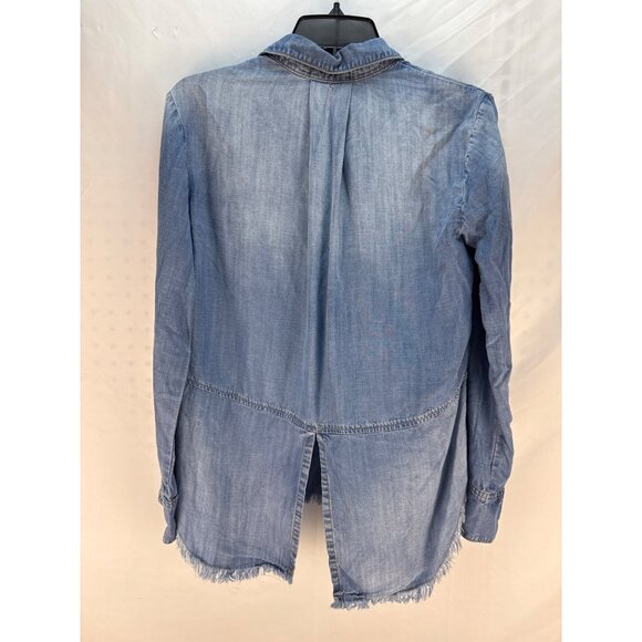 Cloth & Stone Anthropologie Chambray Button Front Tunic Shirt XS Hi Low Western - Picture 7 of 8